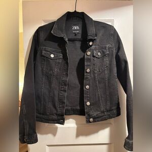 Zara S black Jean jacket denim with silver buttons slightly faded by design boxy